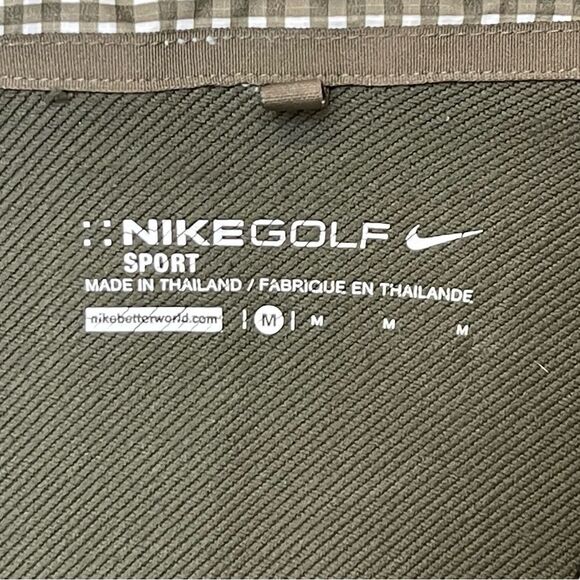 Nike GOLF Pullover Dri-Fit Fabric Mix 1/2 Zip Cover-Up Size M Green Gingham Hood - Picture 9 of 13
